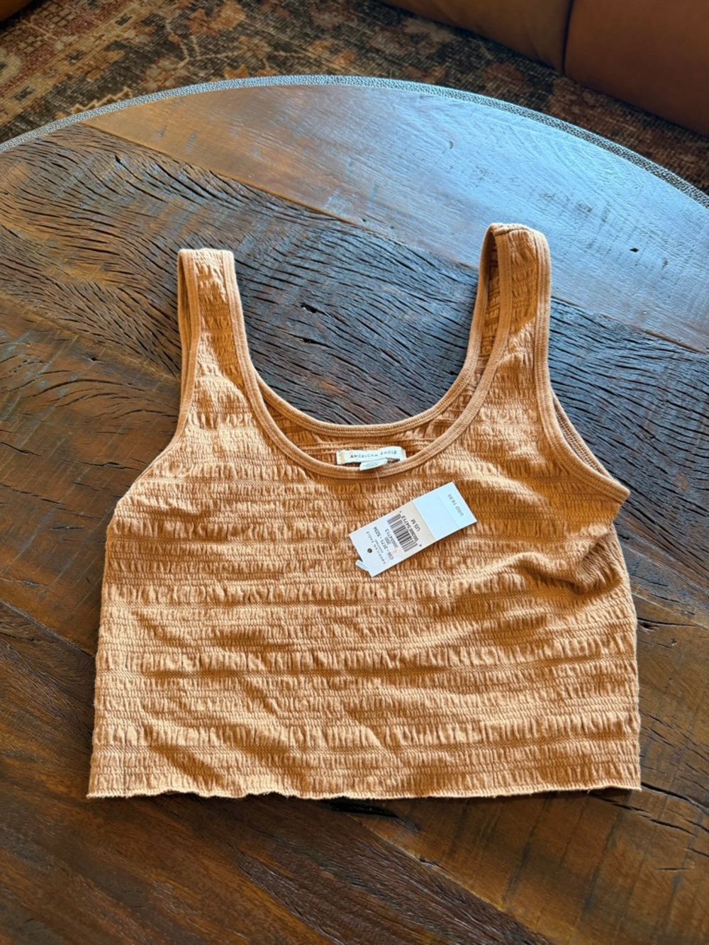 American eagle textured‎ tan brown tank top shirt cropped crop medium NWT